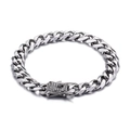 Polished silver cuban chain necklace for men with sparkling rhinestone buckle clasp - Silver Color Iced Out Bracelet (KB95836-K-K)