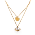 Collar de doble capa dorado con colgante de corazón y dije de perla planeta - Estilo de Corazón Dorado (KN88708-KFC)