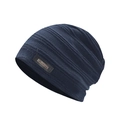 Berretto in maglia blu scuro con trama a coste ed etichetta Fashion in pelle - Regolabile / Maglia Blu Navy