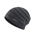 Detail view of dark grey ribbed knit beanie showing textured fleece and fashion patch - Adjustable / Gray