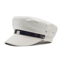Berretto militare in pelle bianca con cinturino nero e logo metallico M dorato - M（56-58cm） / PU Bianco Con Metallo