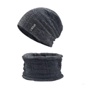 Winter thermal knit beanie and scarf set in charcoal grey with soft fleece lining - Gray