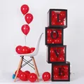 Detailed view of four black transparent party boxes with LOVE letters and red balloons - LOVE Letter Style / Set of 4 / Black