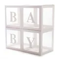 Set di quattro scatole trasparenti bianche BABY per decorazioni festa neonati - Scatole e lettere BABY Set / Bianco