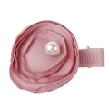 Detailed view of pink fabric flower hair clip featuring a centered white faux pearl - #5 Dusty Pink Pearl Flower-Clip