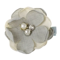 Detailed view of handmade fabric flower hair clip with pearls and rhinestones - #3 Two Pearl Rhinestone Flowers-Clip