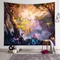 Arazzo boho fantasy con città galleggiante e funghi luminosi su parete bianca - GT104504 / 73X95CM (Tessuto spazzolato)