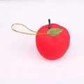 Red flocked Christmas apple ornament with golden hanging string and green leaf - 3cm (Pack of 12) / Red