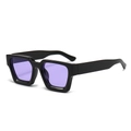 Chunky black square sunglasses featuring transparent purple lenses in a retro style - Bright Black Frame Purple Lens