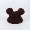 Detail of dark brown plush teddy fleece kids hat with cute round Mickey ears - 50-57cm / Coffee