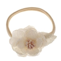 Detailed close-up of a beige lace flower headband with pink beaded center and leaf accents - #4 Beige Leaf Flower