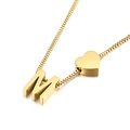 Golden box chain necklace featuring polished heart pendant and sliding letter M charm - Letter M Necklace (KN88661-KFC) / Gold