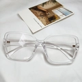 Vintage oversized square eyeglasses with transparent frames and metallic hinges - Clear