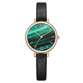 Elegant MREURIO women's quartz watch with malachite green dial and black leather strap - Rose Gold Case Black Strap
