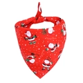 Detailed view of red Christmas dog bandana with Santa Claus and snowflake prints - New Red Santa