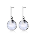 Elegant silver geometric drop earrings with round shell inlay and sleek steel finish - Silver