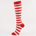 Red and white horizontal striped knee-high compression socks with solid red heel and toe - Christmas Red & White Stripes