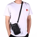 Men's black lychee pattern leather crossbody phone bag with three zipper compartments - Single Layer 3 Pockets / Black