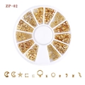 Set di decorazioni per unghie in oro con stelle e lune in scatola da 12 scomparti - Stile Mix Rivetto Stella Luna Oro (ZP-02)