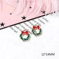 Kerstkrans hanger in groen en rood emaille met gouden rand, maat 12x14mm - Nr. 27 Kleine krans