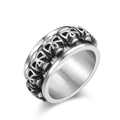 Gothic skull spinner ring in vintage stainless steel with punk embossed details - Antique Silver / US 10