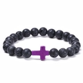 Bracciale di perle in pietra lavica nera con croce in turchese viola decorativa - Turchese Viola