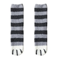 Chaussettes mignonnes en polaire corail à rayures grises avec motif de patte de chat - Rayures Horizontales Gris Foncé
