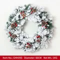 60cm flocked Christmas wreath with snow-dusted pine needles, pinecones and red berries - 60cm Mixed Leaves Snow Flocked Wreath Style A