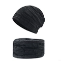 Set berretto e scaldacollo in maglia grigio scuro con fodera in pile calda per uomo - Taglia unica / Nero