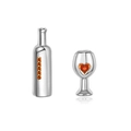 Creative silver zircon jewelry set with wine bottle and glass design heart earrings - Silver