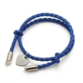 Adjustable blue braided PU cord bracelet featuring a silver heart-shaped metal pendant - Blue