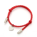 Minimalist red braided PU rope bracelet with a polished silver heart charm pendant - Red