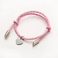 Pink braided PU leather couple bracelet with metallic heart charm and adjustable cord - Pink