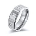 8mm Titanstahl Ring mit matt gebürstetem Finish und drei eingelegten Zirkonia-Steinen - Größe 7 / Stahlfarbe