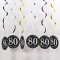 Decorazioni a spirale per 80 compleanno in lamina nera, oro e argento - Età 80 Spirali Singole Nero Oro Argento