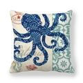 Vintage ocean octopus print pillowcase in thick peach skin fabric for home decor - Blue Octopus