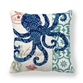 Detail of octopus print on peach skin fabric pillowcase with ocean and beach motifs - Blue Pattern Octopus