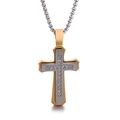 Klassieke tweekleurige goud en zilver roestvrijstalen kruishanger ketting voor heren - Gouden Stijl (KN89618-KPD)