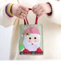 Sacchetto regalo di Natale in lino con ricamo di Babbo Natale e manici a scacchi - Babbo Natale