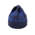 Blue and navy checkerboard knit beanie with ribbed brim and thick warm yarn finish - Navy Blue Plaid (Adult)