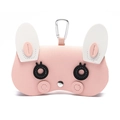 Étui à lunettes portable en simili cuir rose avec mousqueton et design animal mignon - Lapin rose