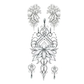 Waterproof lotus and geometric tree temporary tattoo stickers in black line art style - TL-128 (Geometric Lotus Pendant)