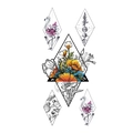 Waterproof temporary tattoo featuring geometric diamond frames with orange poppy flower design - TL-145 (Surreal Geometric Floral)