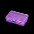 Vista dettagliata della scatola organizer viola a 5 scomparti con chiusura a scatto blu - Viola