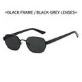Retro small oval sunglasses with black frames and grey lenses for women - Black Frame Black Grey Lens