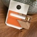 Orange acrylic and wood triangular patchwork hair clips featuring nyunyu engraved text - Two-Piece Set / 9# Carrot Orange