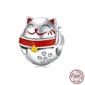 Cute lucky cat charm in 925 sterling silver with colorful enamel and cubic zirconia - Fortune Cat