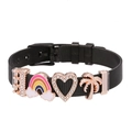 Black mesh stainless steel bracelet with rainbow heart and palm tree charms - Black Mesh/Heart/Rainbow/Palm Tree / Black