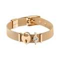 Golden stainless steel mesh bracelet with heart lock and crystal charms in belt style - Gold Mesh/Heart Lock/Round Diamond / Gold