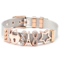 Silver stainless steel mesh bracelet with rose gold heart lock and Eiffel Tower charms - Silver Mesh/I/Heart Lock/Tower/8/Star / Silver